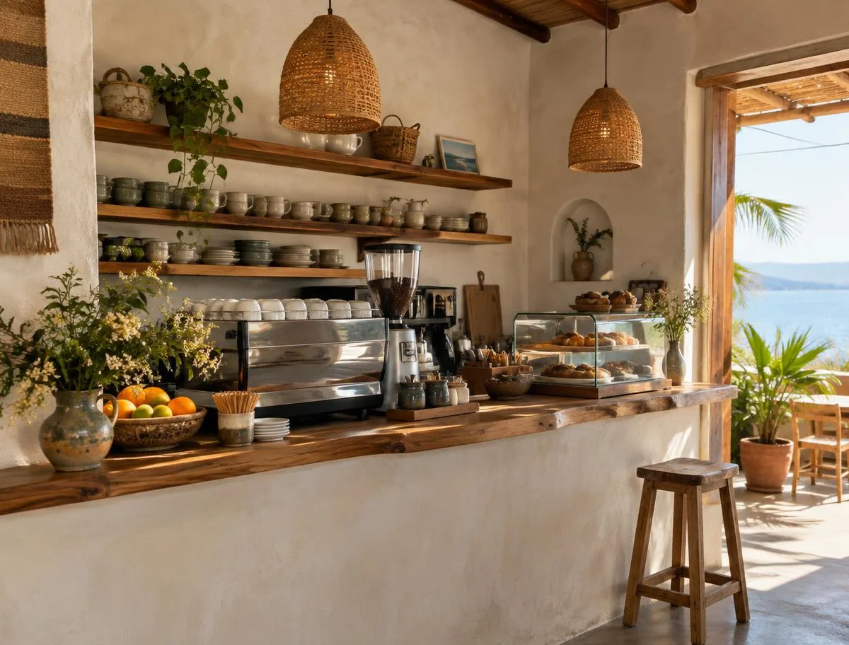 Welcoming café counter with an espresso machine